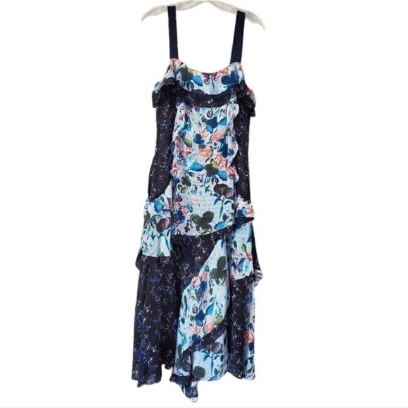 Tanya Taylor Water color Floral-Print Tiered Midi Dress Size 8 Lagenlook Boho - Picture 1 of 13